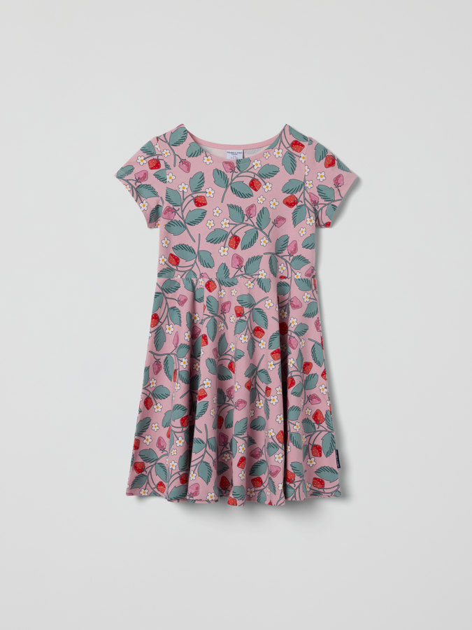 Kortärmad snurrklänning jordgubbar