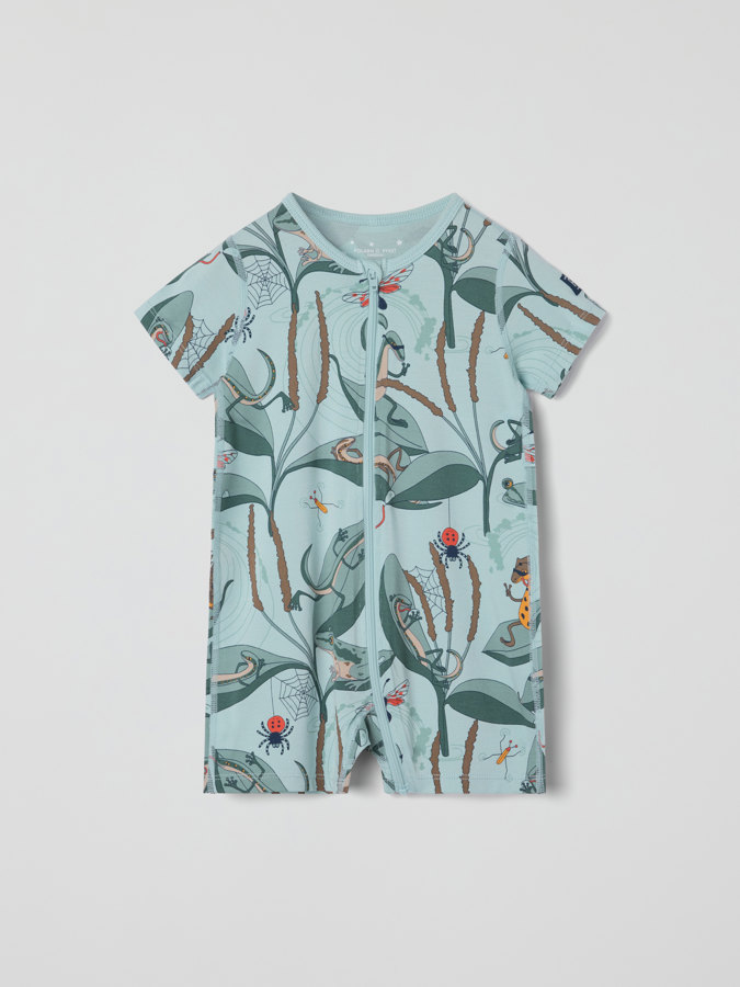 Kortärmad pyjamasoverall ödlor